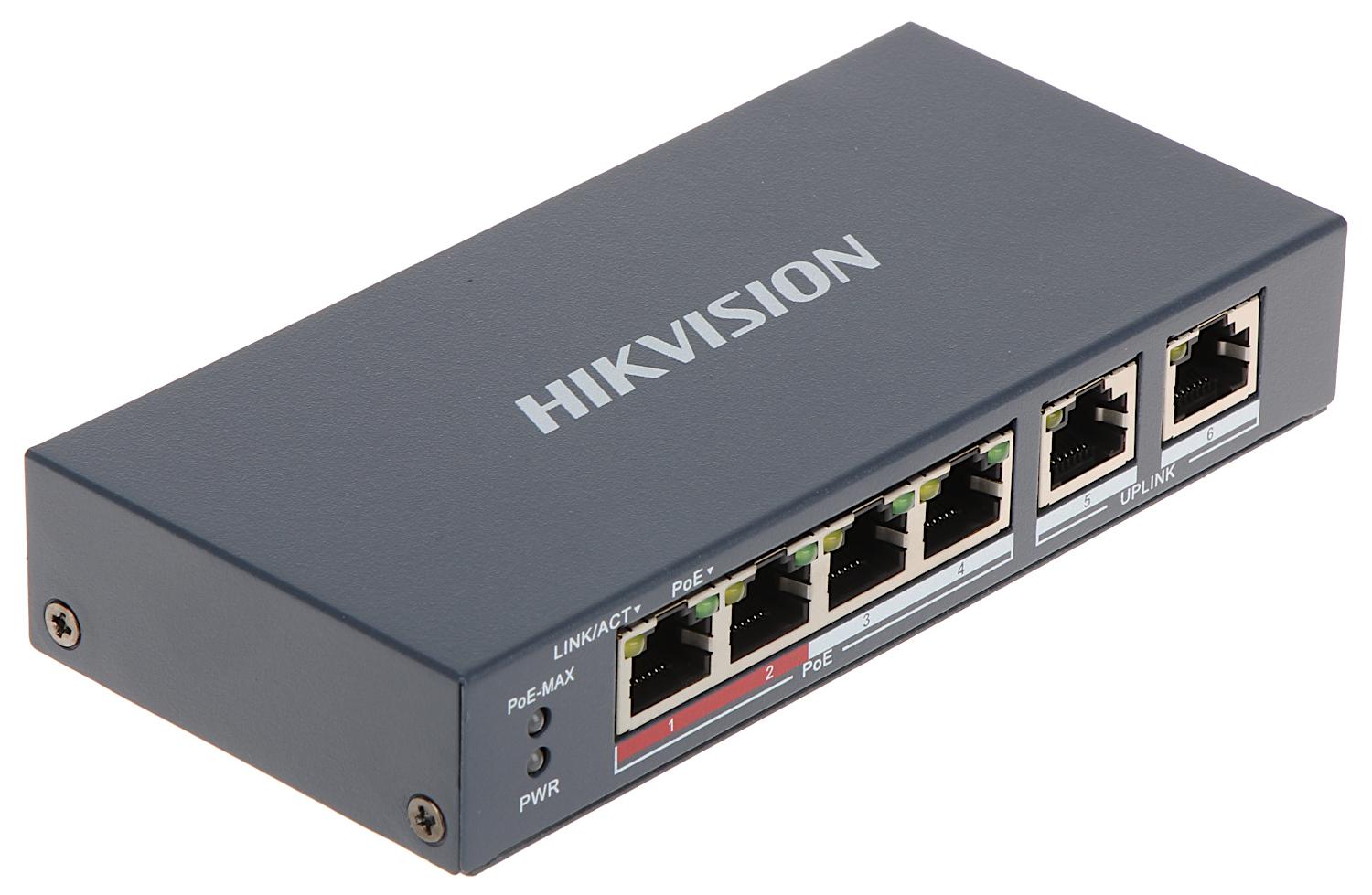 Interruptor ethernet de 4 puertos Hikvision - DS-3E0106P-E / M