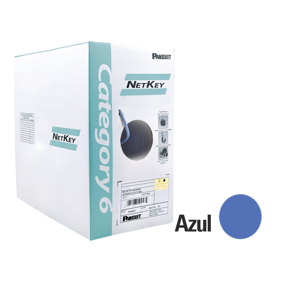 Bobina De Cable Utp 305 M. De Cobre, Azul, Categoría 6 (24 Awg)