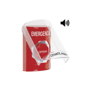 BOTÓN DE EMERGENCIA EN ESPAÑOL CON TAPA PROTECTORA