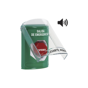 BOTÓN DE SALIDA DE EMERGENCIA EN ESPAÑOL CON TAPA PROTECTORA