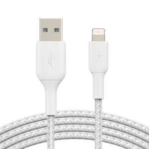 CABLE USB-A A LIGHTNING TRENZADO BELKIN - BLANCO, 1M LONGITUD