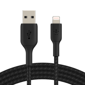 Cable trenzado Lightning a USB-A, 15 cm, negro
