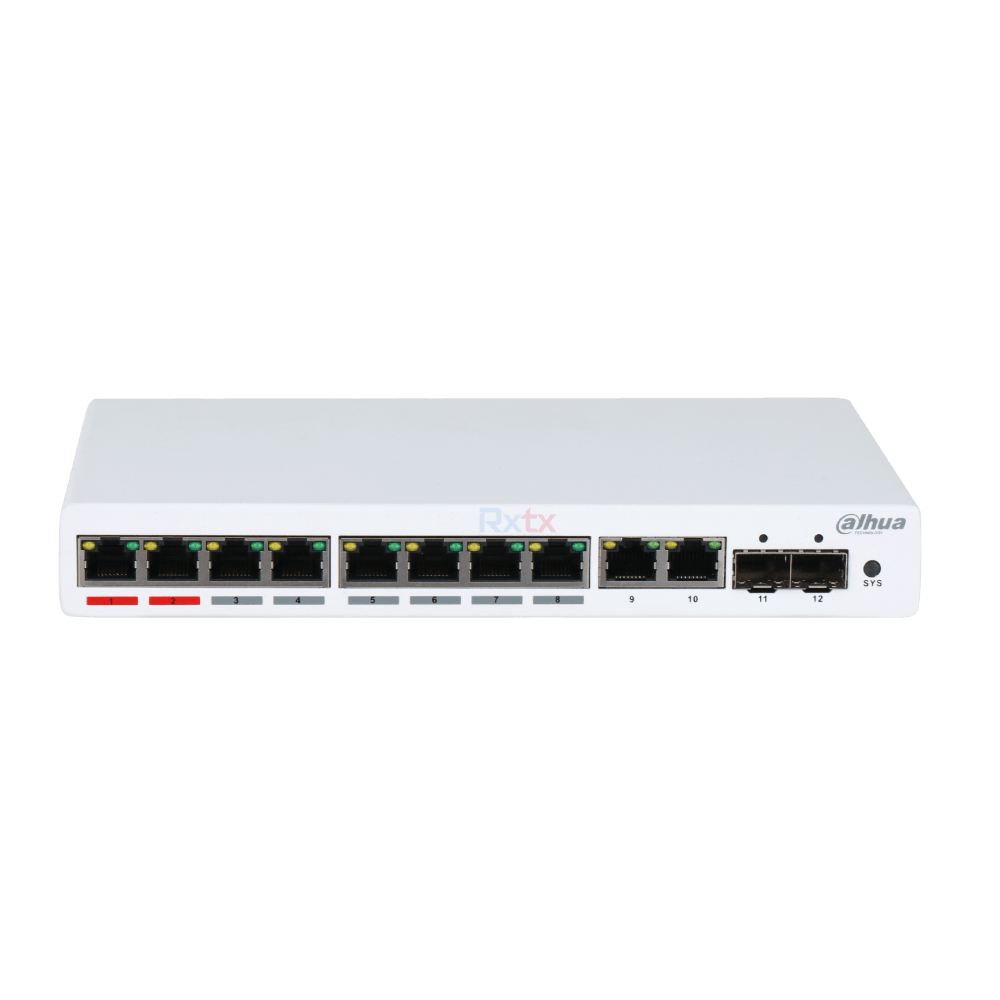 Switch PoE administrado de 12 puertos Gigabit de Dahua - DHPFS42128GT96V2