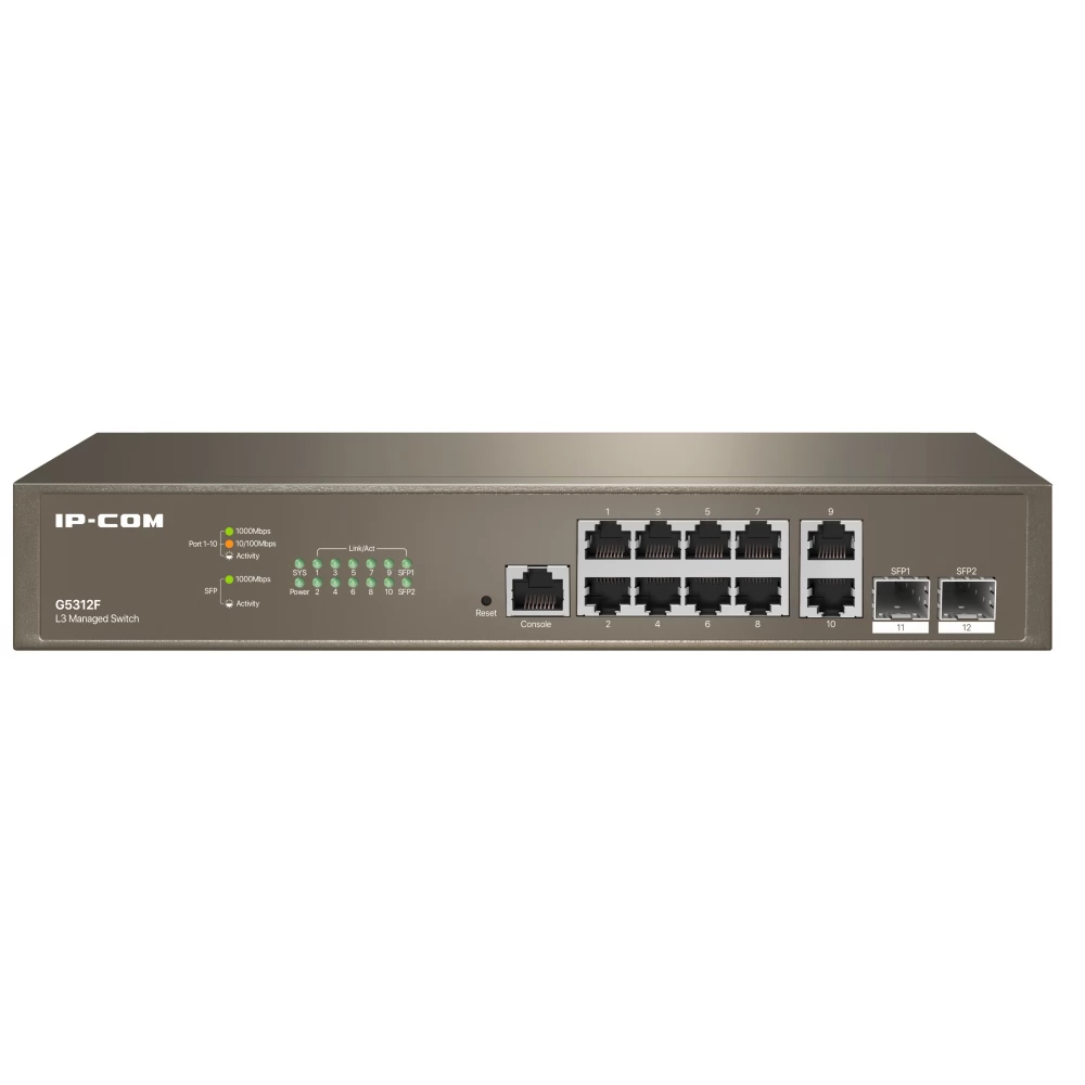 Switch 10 x 10/100/1000Base-T RJ45, 2 x Gigabit SFP 128 MB DDR3 IP-COM - G5312F