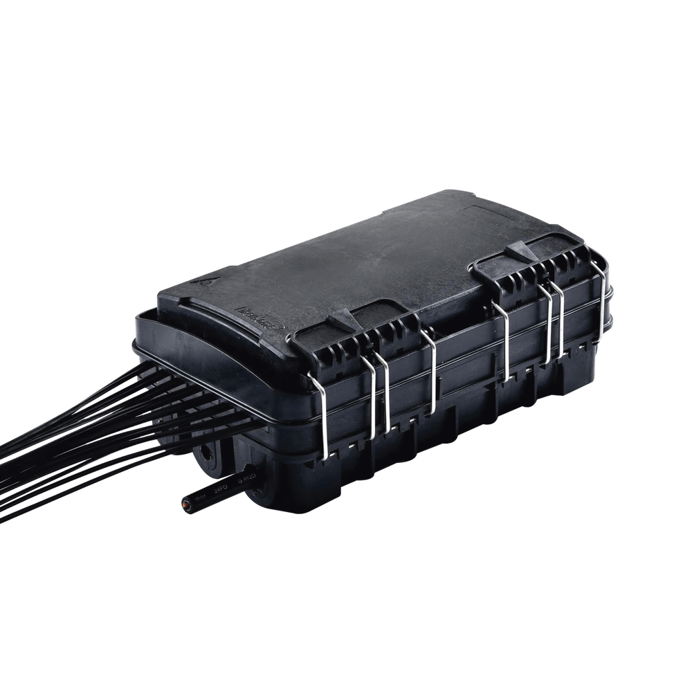 CAJA DE DISTRIBUCIÓN DE FIBRA ÓPTICA PARA 24 EMPALMES, CON 16 ACO