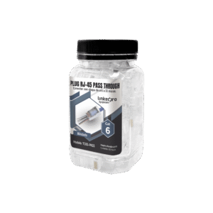 BOTE CON 100 PLUGS PASS THROUGH RJ45 CAT6 BLINDADO CHAPADO DE ORO
