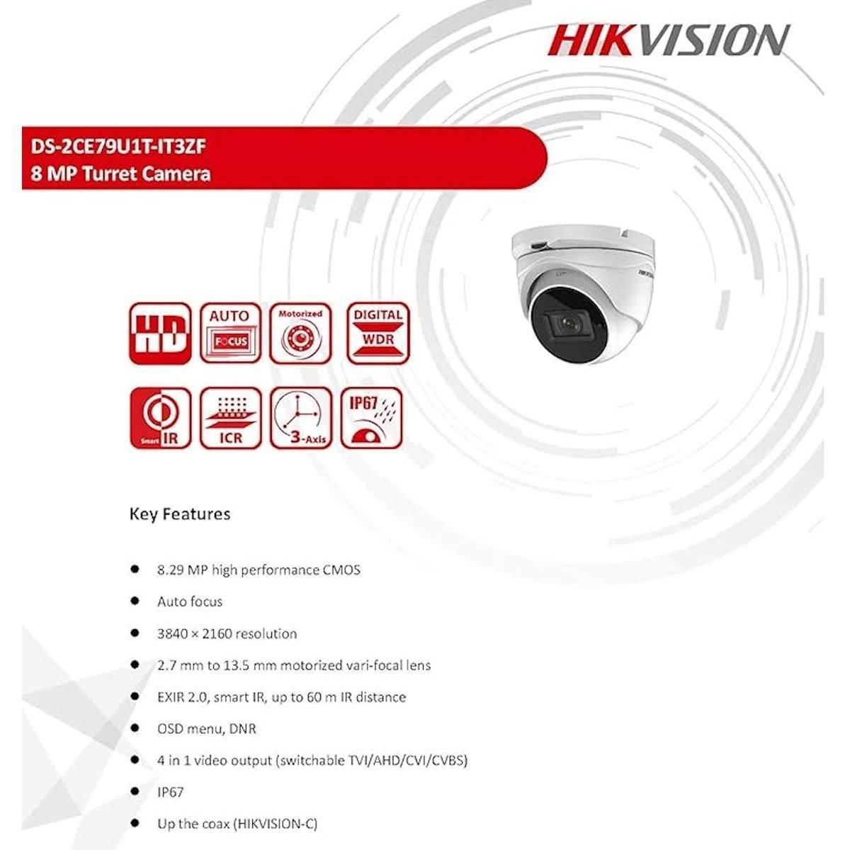 Camara Turbo 8Mp Turret 0.01Lux Exir Ir 80M Ip67 Motorizada