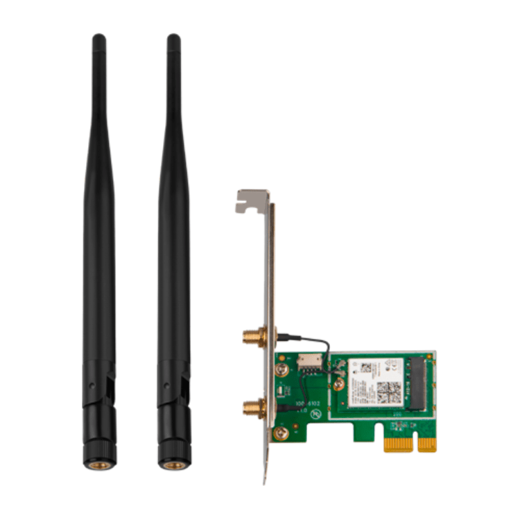 ADAPTADOR WIFI6 PCI-E, 2,4 GHZ, 5 GHZ, 2 ANTENAS DESMONTABLES DE