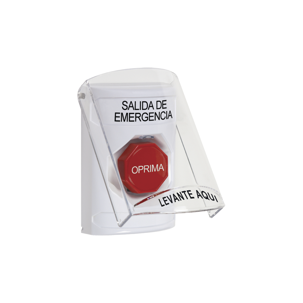 BOTON DE SALIDA DE EMERGENCIA CON TAPA PROTECTORA DE POLICARBONATO