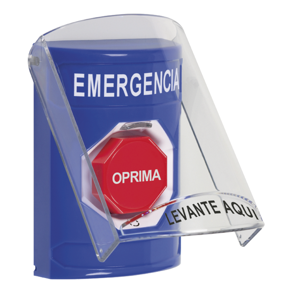BOTÓN DE EMERGENCIA EN ESPAÑOL CON TAPA PROTECTORA